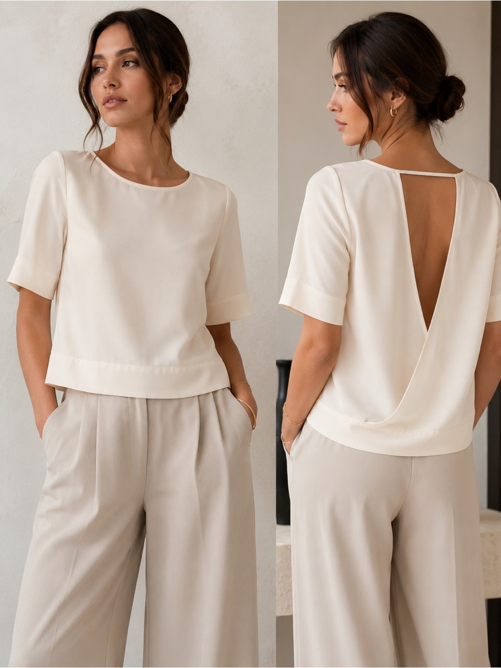 Banana Republic Cream Rounded-Neck Blouse